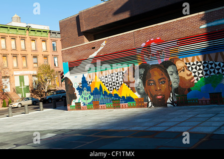 Colourful Wall Mural in Harlem, New York, United States of America Stock Photo