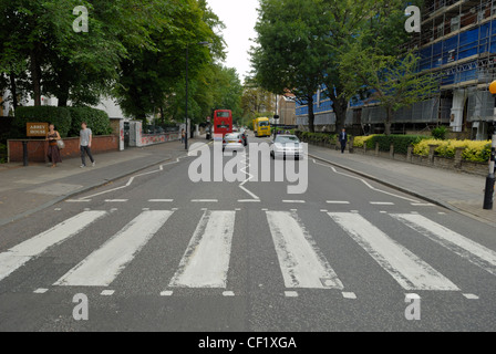 The famous pedestrian crossing outside Abbey Road studios, featured on The Beatles' 'Abbey Road' album cover. Abbey Road studios