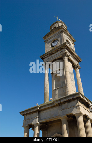 The clock tower on Herne Bay seafront. It is the first ever freestanding purpose-built clock tower built in 1837. Stock Photo