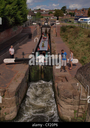 Canal boat going through the locks at Stourport-on-seven, Worcestershire, UK Stock Photo