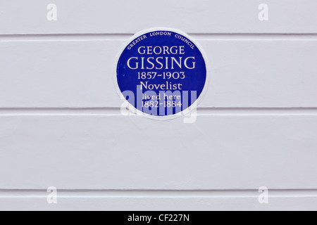 A Greater London Council (GLC) plaque on the wall of 33 Oakley Gardens celebrating that novelist George Gissing lived in the hou