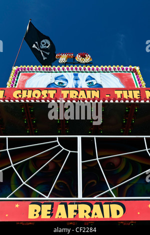 Ghost Train ride at a funfair on Hertford Common. Stock Photo