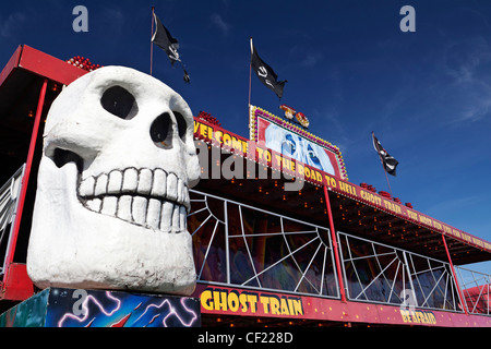Ghost Train ride at a funfair on Hertford Common. Stock Photo