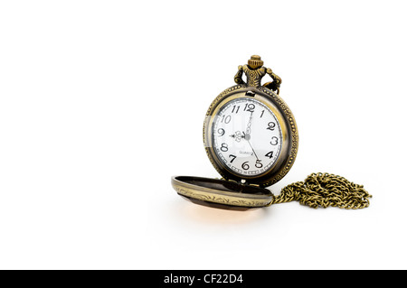 Old pocket watch isolated on white background. Stock Photo