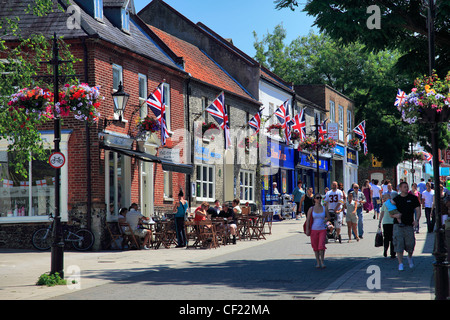 A street scene in the market town of Thetford, Norfolk, England, Britain, UK Stock Photo