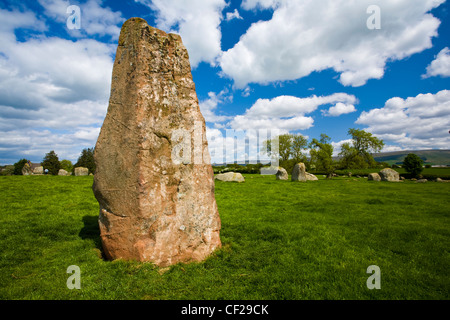 Long Meg and her daughters, one of the finest stone circles to be found in the north of England. Stock Photo