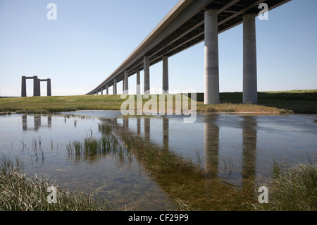 The Sheppey Crossing opened in 2006 over the River Swale, connecting the Isle of Sheppey in the Thames Estuary to mainland Kent. Stock Photo