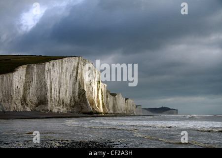 Looking towards the series of seven chalk cliffs known as the Seven Sisters. Stock Photo