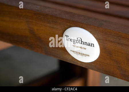 A close up of garden furniture made for  Fortnum and Mason by Tregothnan Estate. Stock Photo