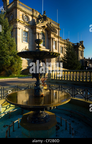 An ornate fountain in the grounds of the South Shields Town Hall, opened in 1910 and often used in Catherine Cookson television Stock Photo