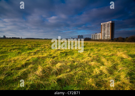 Nuns Moor with the high rise flats of Kenton in the distance. Stock Photo