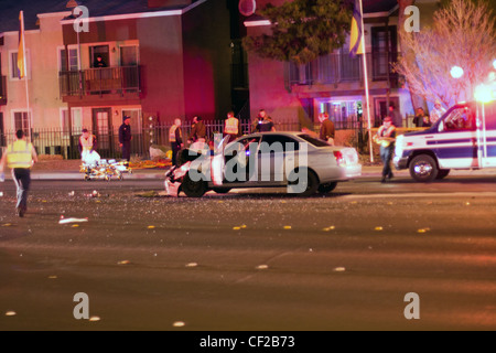 Las Vegas, NV, USA - FEBRUARY 28: Collision of 2 cars on Sahara road at 7pm, February 28 th, 2012 in Las Vegas, NV. Stock Photo