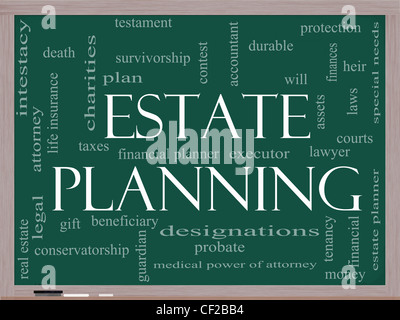 Estate Planning Word Cloud Concept with great terms such as , tenancy, durable, will, financials, lawyer, executor, probate Stock Photo