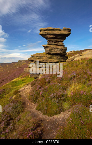 The Salt Cellar rock formation on Derwent Moor in the Peak District National Park. Stock Photo