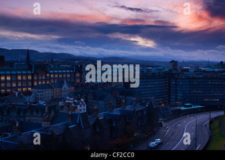 Looking south from Castle Hill across the city towards the Pentland Hills. Stock Photo