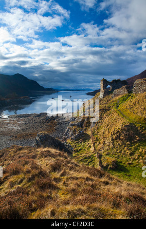 The enigmatic ruins of Strome Castle, situated alongside Loch Carron. Stock Photo