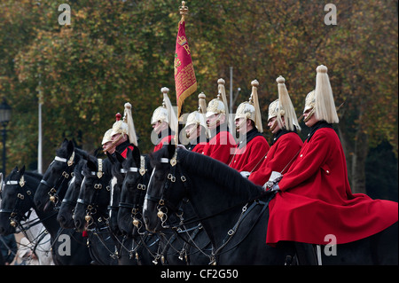 Troopers from the Life Guards on parade in Horse Guards. Stock Photo