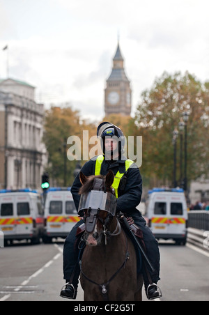 A mounted Metropolitan Police Officer on duty in central London. Stock Photo