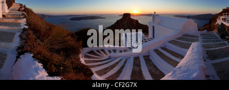 A view over the caldera of Santorini from the whitewashed village of Imerovigli, Greece. Stock Photo