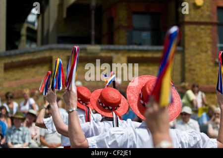 Morris dancers performing at the Old Leigh Folk festival. Stock Photo