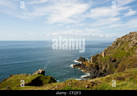 Engine houses at Crown Mines, former  tin mines on the Cornish coast north of Botallack. Stock Photo