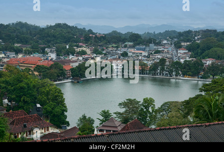 lake and town view in Kandy, Sri Lanka Stock Photo