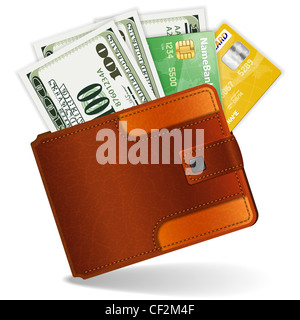 Leather Wallet with Dollars and Credit Cards, high detailed vector illustration Stock Photo