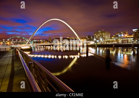 Gateshead Millennium Bridge over the River Tyne, a pedestrian and cycle bridge linking the re-developed waterfronts of Gateshead
