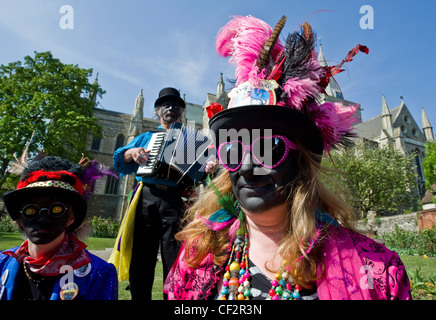 Morris Dancers from Black Pig Border Morris at the annual Sweeps Festival in Rochester. Stock Photo