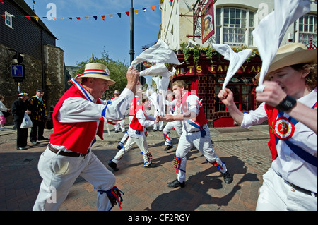 East Kent Morris Men performing at the annual Sweeps Festival in Rochester. Stock Photo