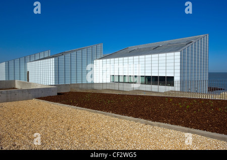 Landscaped area on Fort hill looking towards The Turner Contemporary arts gallery in Margate. Stock Photo