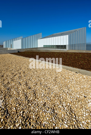 Landscaped area on Fort hill looking towards The Turner Contemporary arts gallery in Margate. Stock Photo