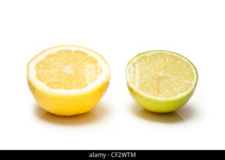Lemon and Lime citrus fruit isolated on a white studio background. Stock Photo