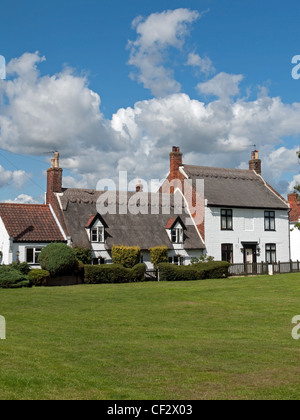 Thatched Cottages on The Green in the historical village of Martham in Norfolk, England Stock Photo