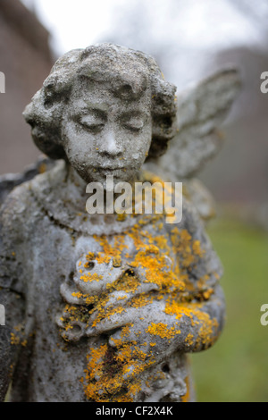 Cherub at St Marys Kirk, Auchindoir, one of Scotland's best preserved medieval parish kirks built circa 13th century. Stock Photo