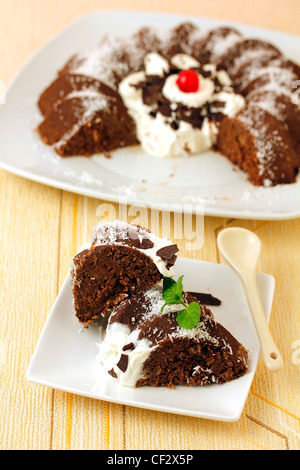 Chocolate and coconut pudding. Recipe available. Stock Photo