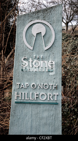 A sign for the The Stone Circle at Tap O' Noth Hillfort. Stock Photo