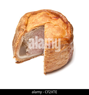Melton Mowbray pork pie isolated on a white studio background. Stock Photo