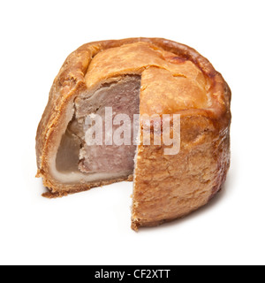 Melton Mowbray pork pie isolated on a white studio background. Stock Photo