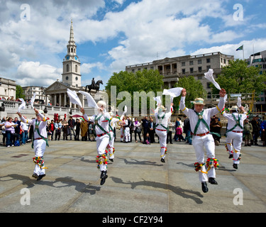 White Rose Morris Men dancing at the Westminster Day of Dance in Trafalgar Square. Stock Photo