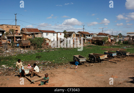 A residential neighbourhood in Madagascar's capital Antananarivo. Stock Photo