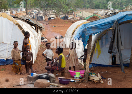 Refugees in the displaced camp of  Naibly ,Duekoue, Ivory Coast ,Cote d'Ivoire ,West Africa Stock Photo