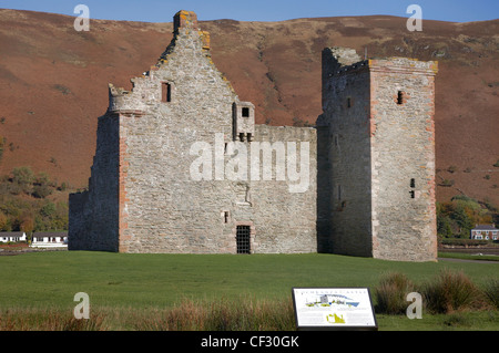 The ruin of Lochranza Castle in the middle of Lochranza on the Isle of Arran. Stock Photo