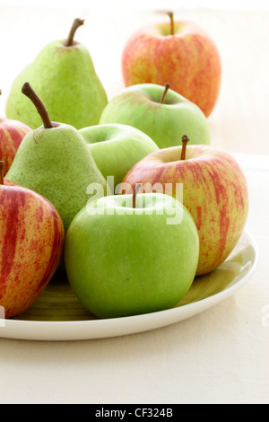bunch of delicious fresh healthy organic apples and pears Stock Photo