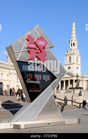 Winter Omega countdown clock quiet Trafalgar Square counting for opening ceremony London 2012  Olympic Games England UK St Martin in the Fields beyond Stock Photo