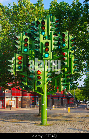 The Traffic Light Tree created by French sculptor Pierre Vivant near Canary Wharf. Stock Photo