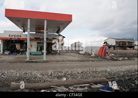 1st anniversary of the Japanese Tsunami approaches, Tsunami damage in the  Mayagi region - Ishinomaki town & Sendai. Stock Photo