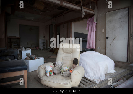 1st anniversary of the Japanese Tsunami approaches, Tsunami damage in the  Mayagi region - Ishinomaki town & Sendai. Stock Photo