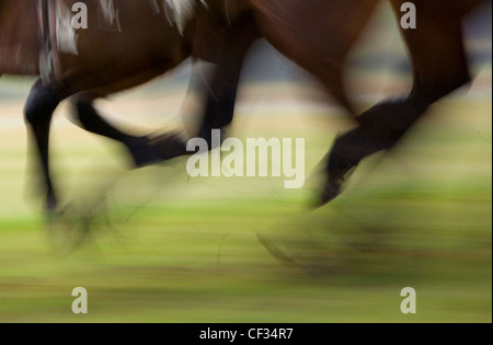 Blurred motion of race horses at full gallop. Stock Photo