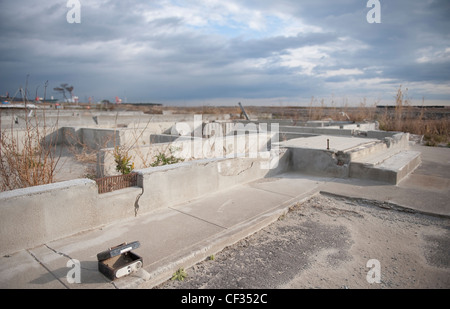 1st anniversary of the Japanese Tsunami approaches, Tsunami damage in the  Mayagi region - Ishinomaki town & Sendai. Stock Photo